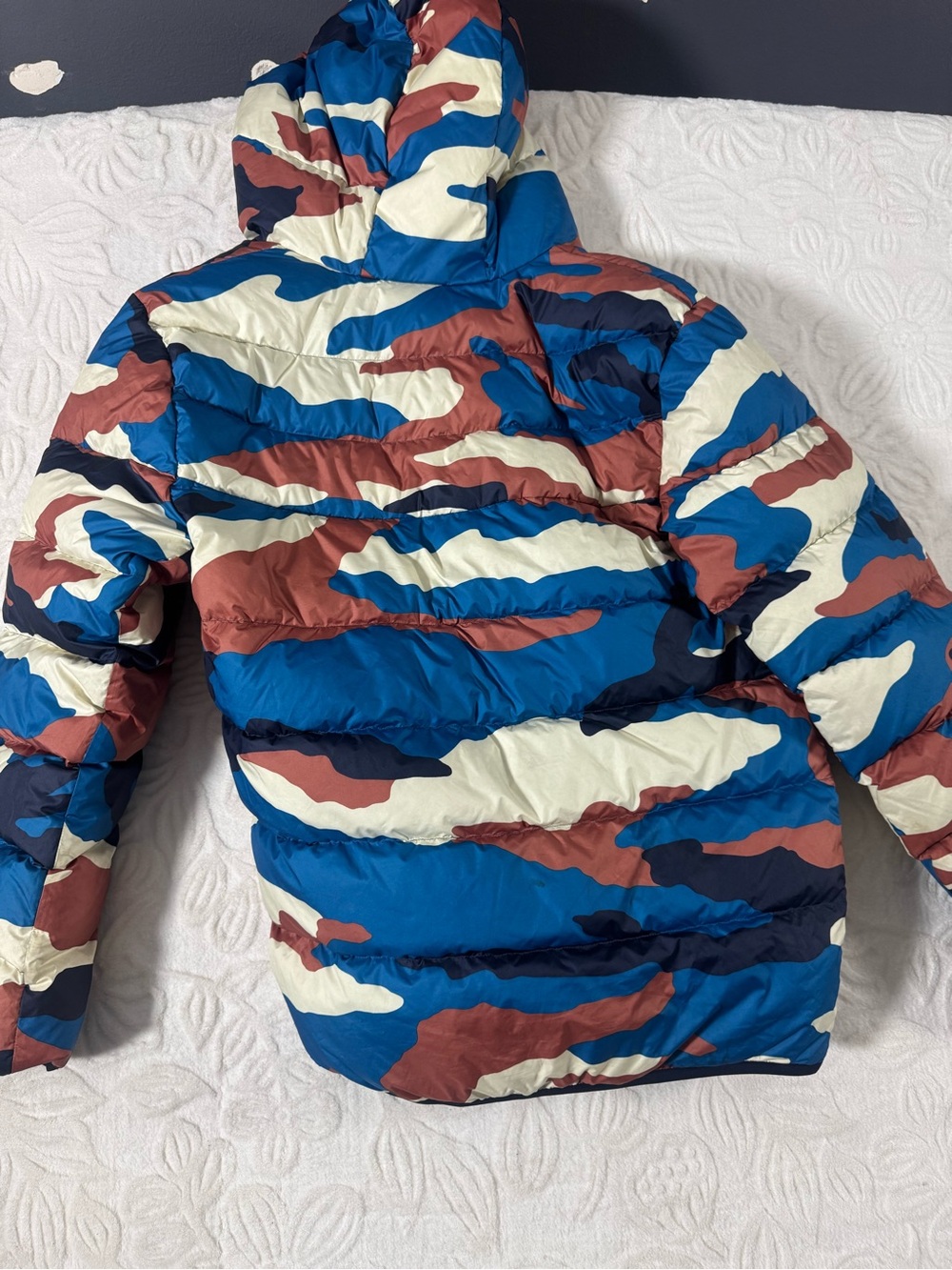 Nike Kids Blue, Cream & Rust Camo Puffer Jacket